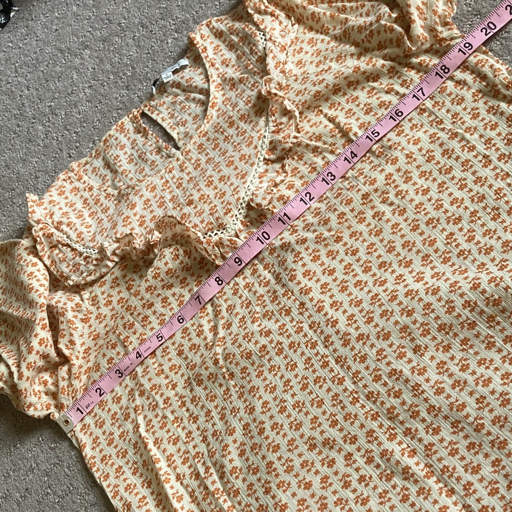 MADEWELL orange floral ruffle-yoke prairie top, Small. - Picture 11 of 11